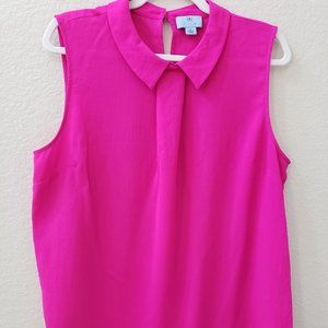 CeCe Sleeveless Collared Blouse in Bright Fuchsia Pink